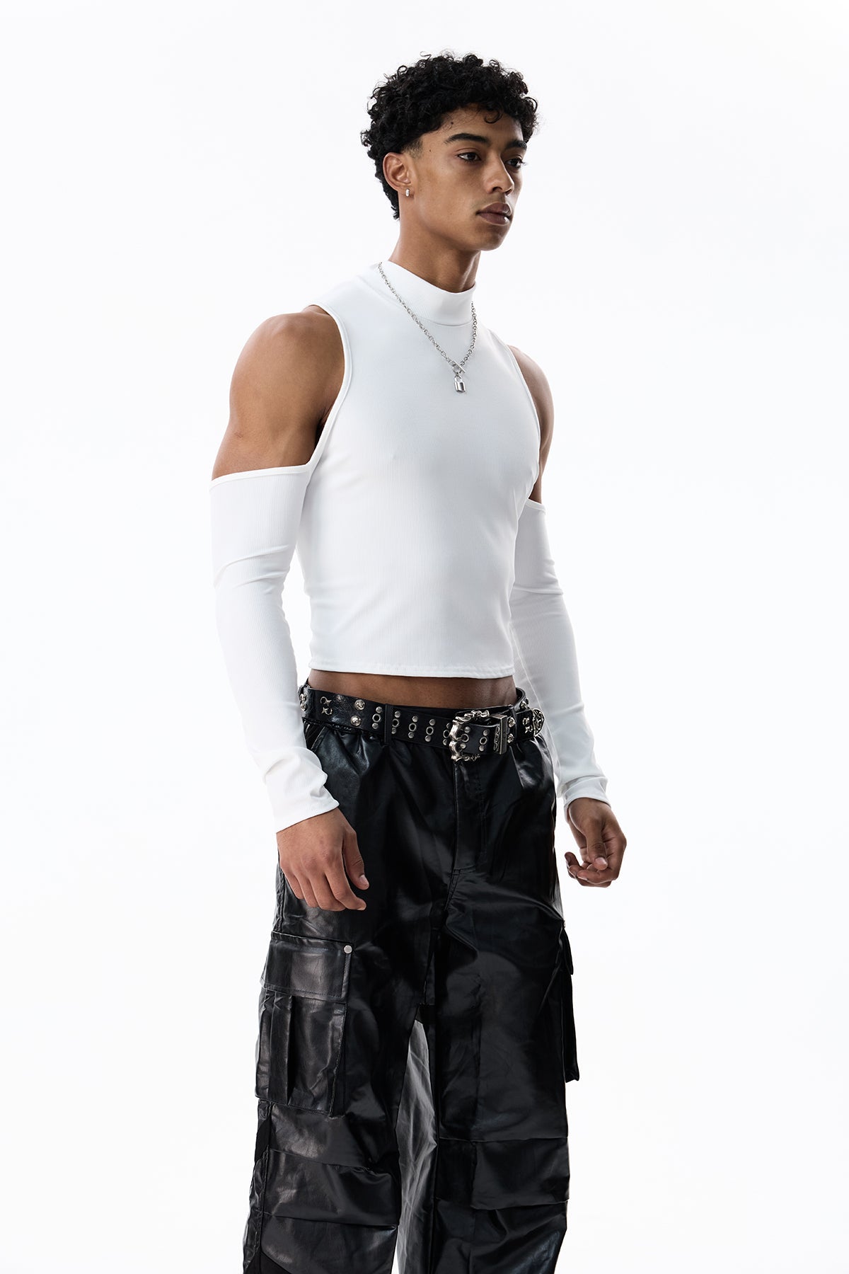 Charcoal Wrap Cutout Top White