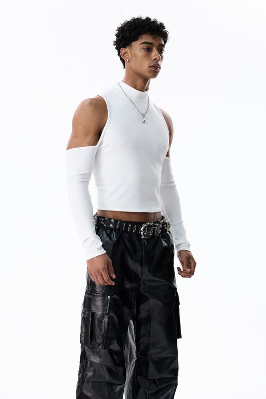 Charcoal Wrap Cutout Top White