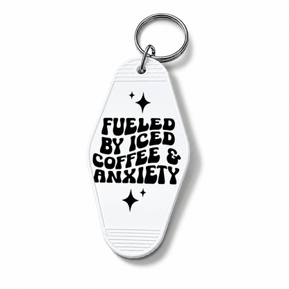 Fuelled by Iced Coffee & Anxiety | Vintage Style Hotel Keychain