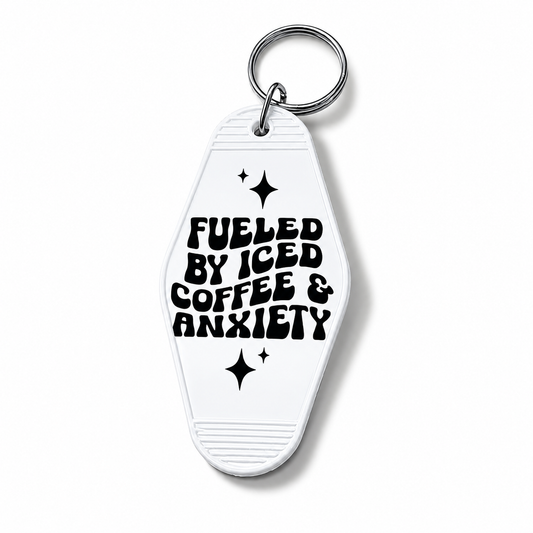 Fuelled by Iced Coffee & Anxiety | Vintage Style Hotel Keychain