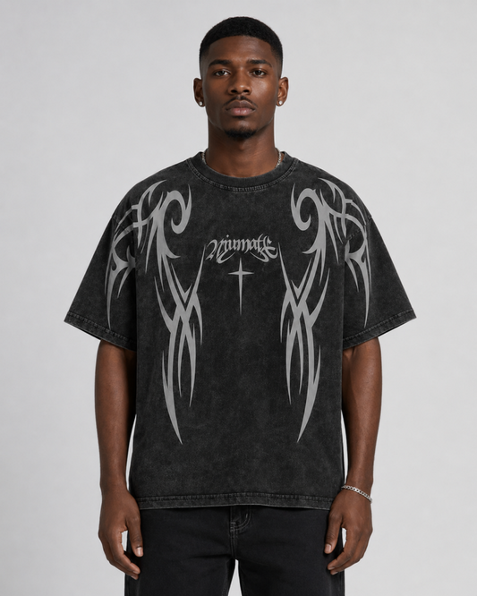 Retro Distressed Washed Design Printed Short-Sleeved T-Shirt