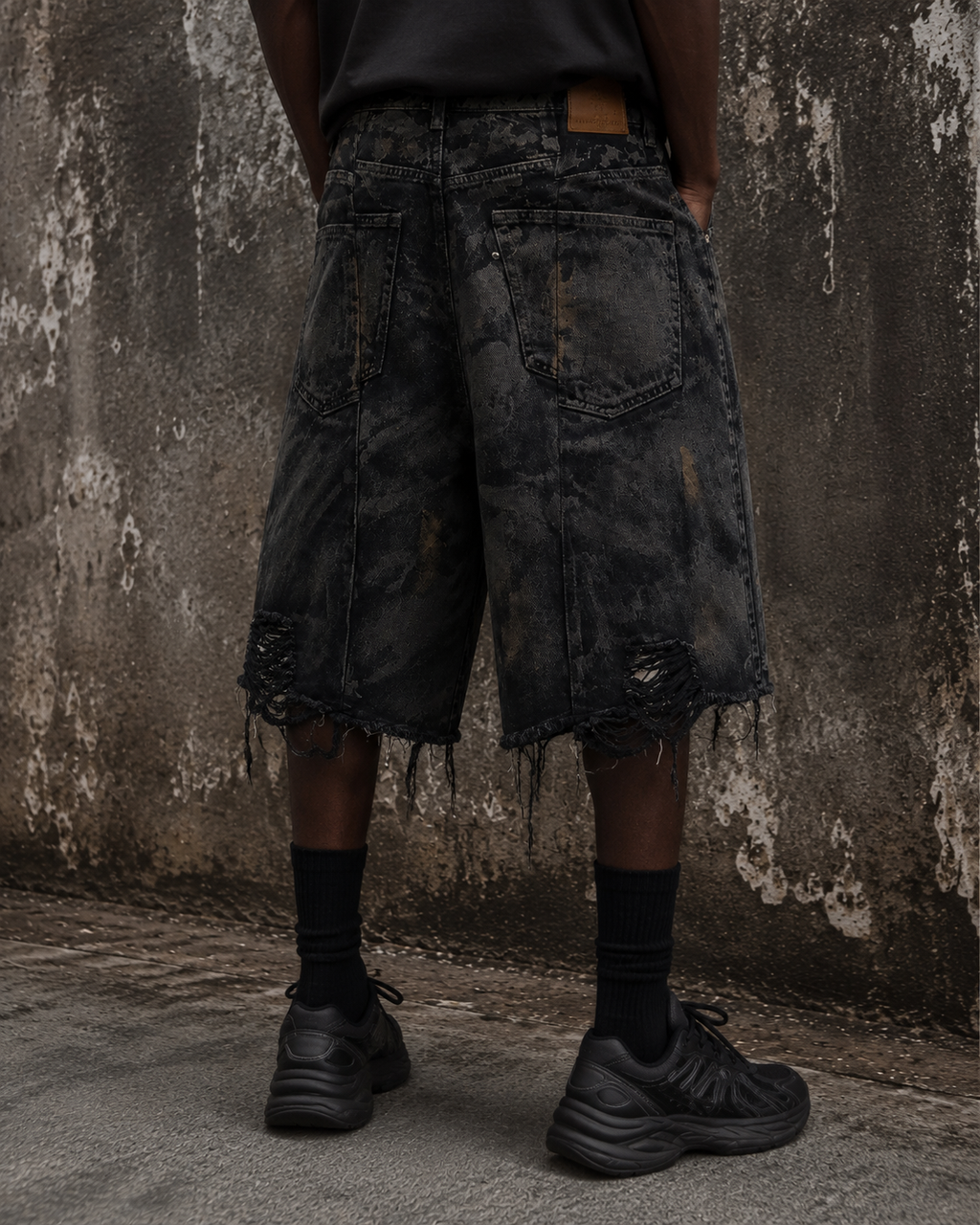 Vintage Distressed Black Denim Shorts