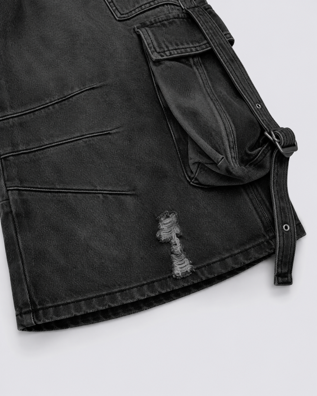 Dark Distressed Street Style Workwear Capri Pants