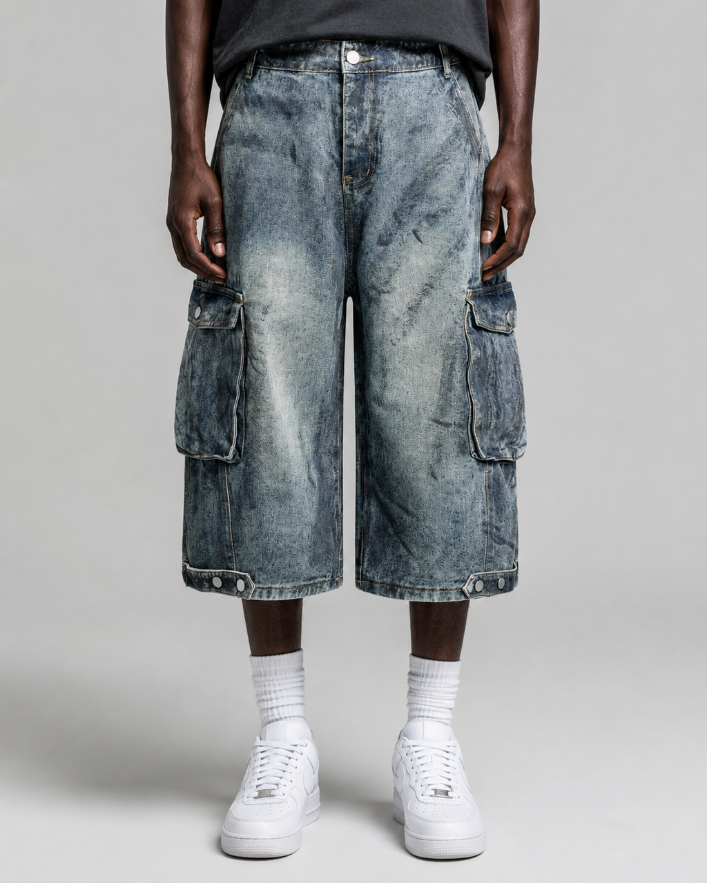 Distressed Workwear Denim Capri Pants