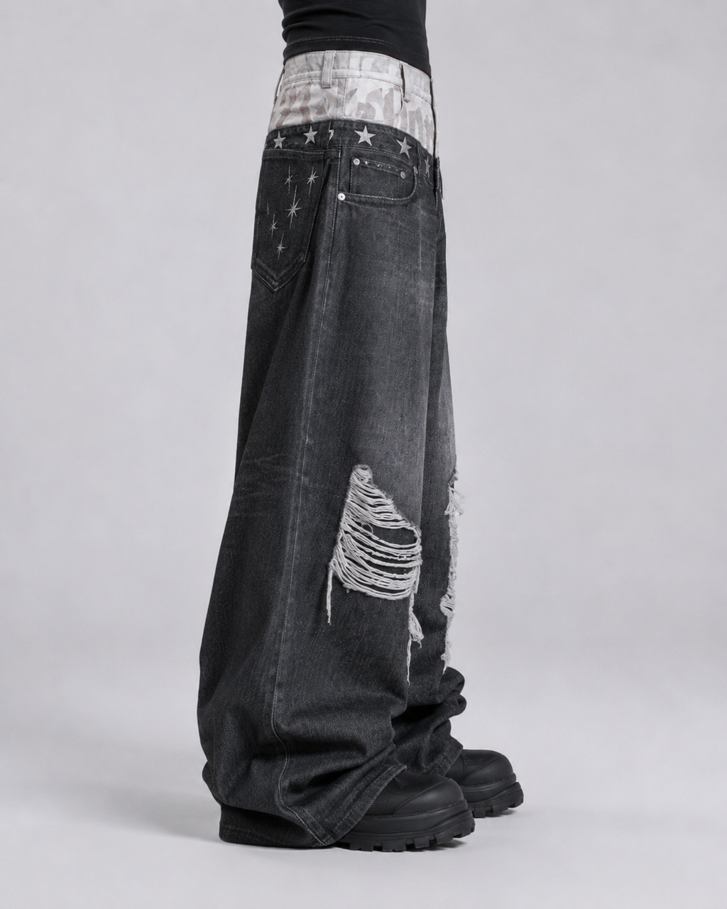 American Vintage Distressed Wide-Leg Denim Pants