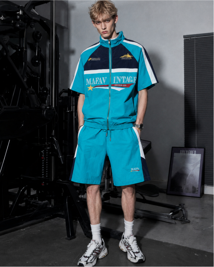 Vintage Colorblock Graphic Track Shorts