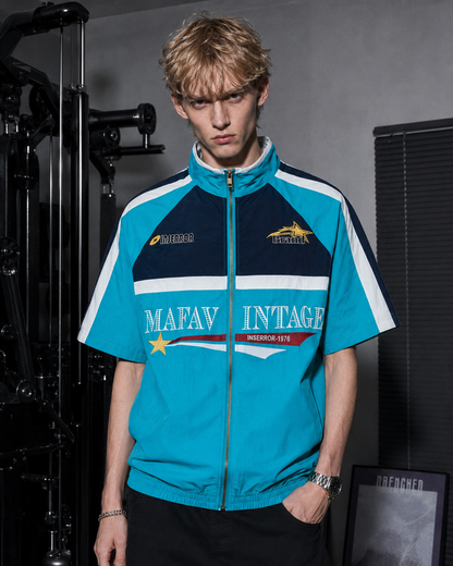 American Retro Embroidered Color-Blocked Deconstructed Flight Jacket