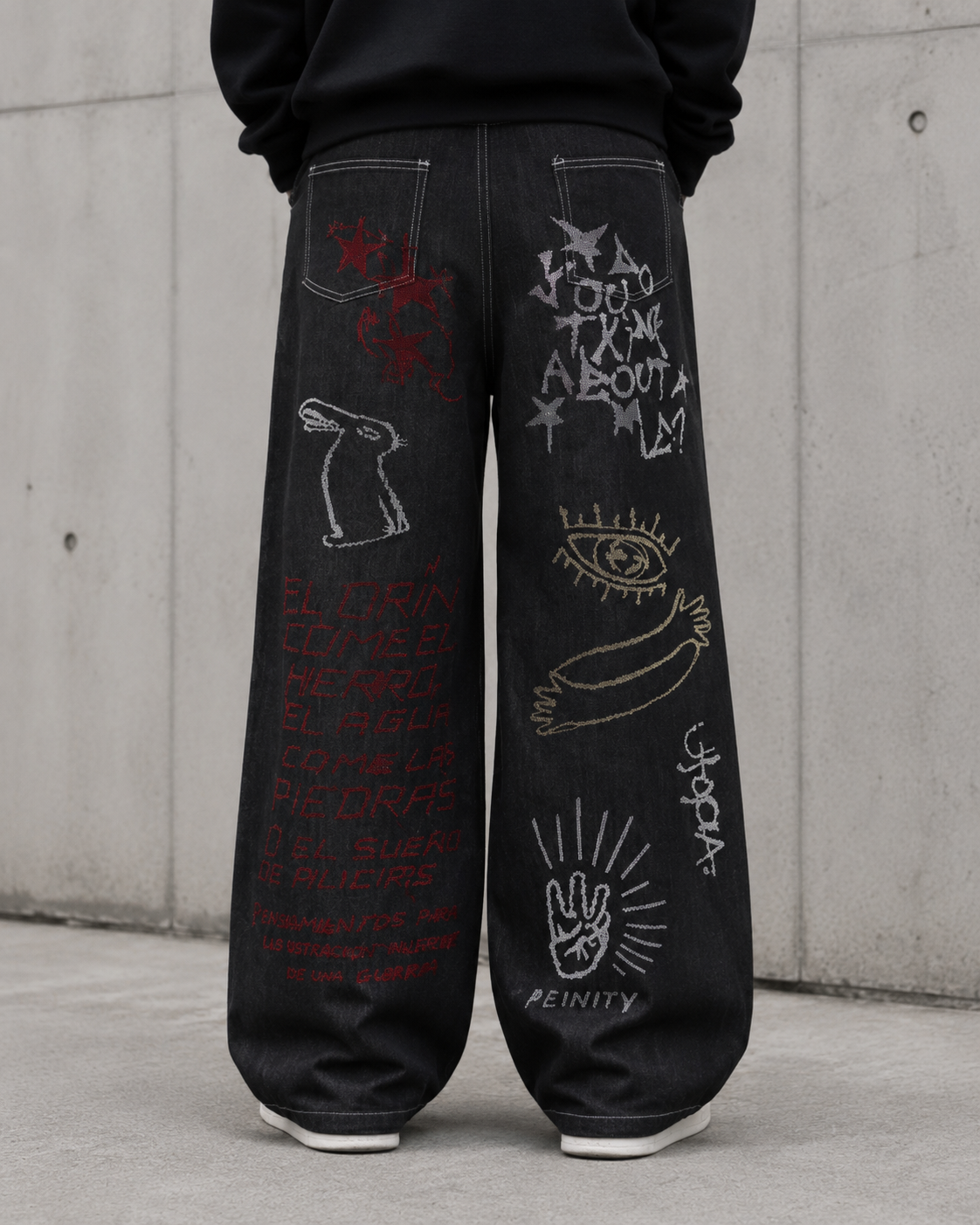High Street Dark Style Graffiti Embroidered Jeans