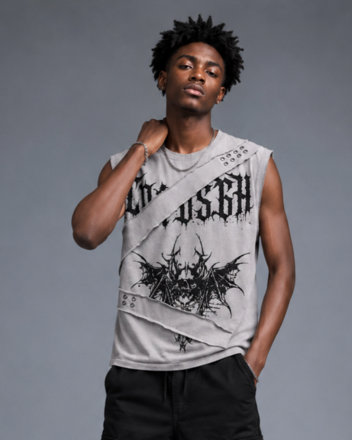 KIIKIO Gothic Bat Skull Deconstructed Sleeveless Vest