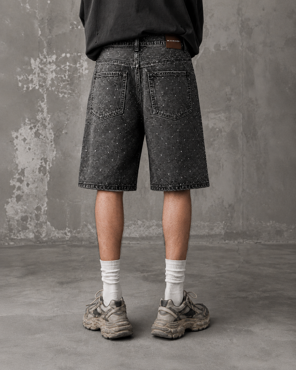 All Over Rhinestone Washed Denim Jort Shorts