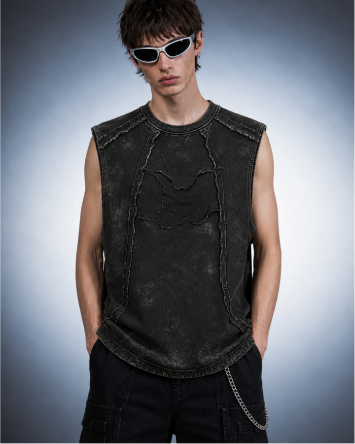 KIIKIO Retro Frayed Sleeveless Vest