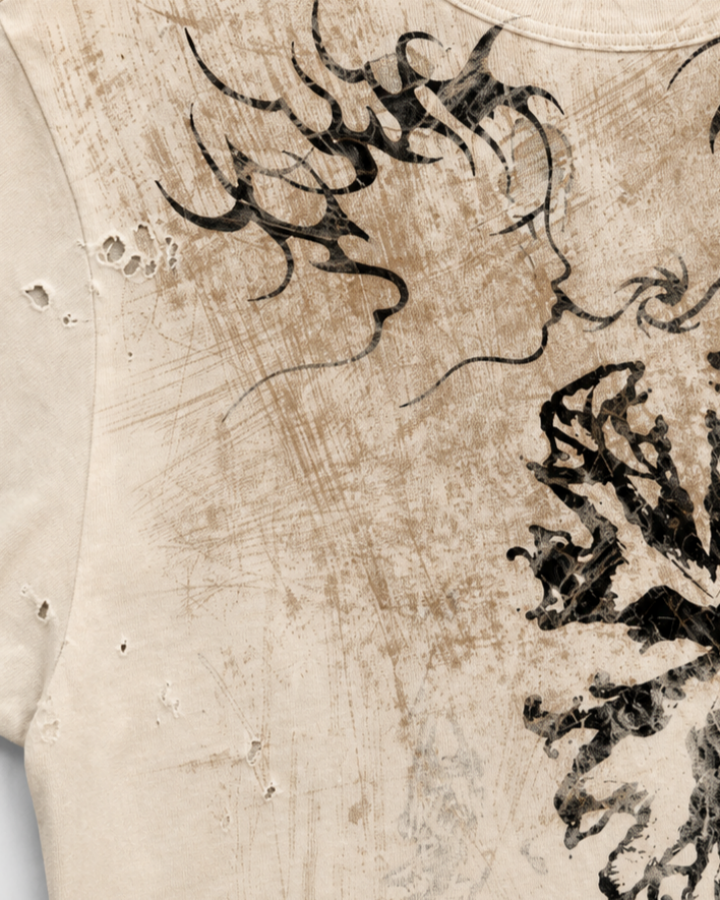 Vintage Washed Distressed Design Printed T-Shirt