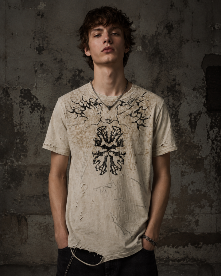 Vintage Washed Distressed Design Printed T-Shirt