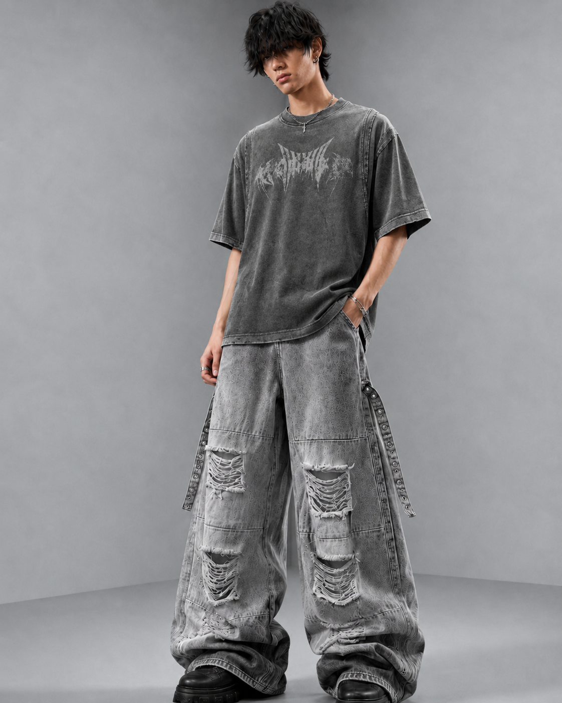 KIIKIO Punk Tie-Dye Distressed Jeans