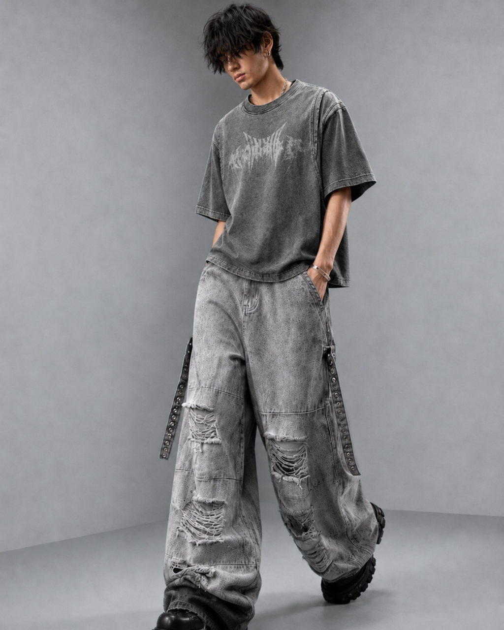 KIIKIO Punk Tie-Dye Distressed Jeans