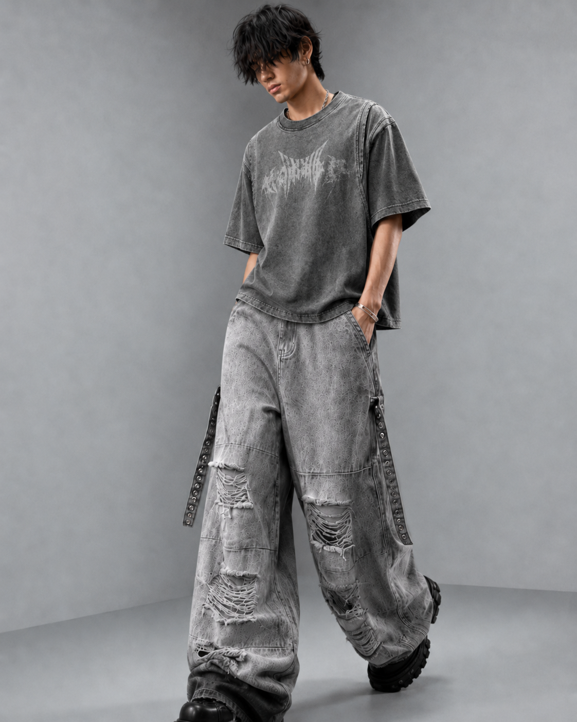 KIIKIO Punk Tie-Dye Distressed Jeans
