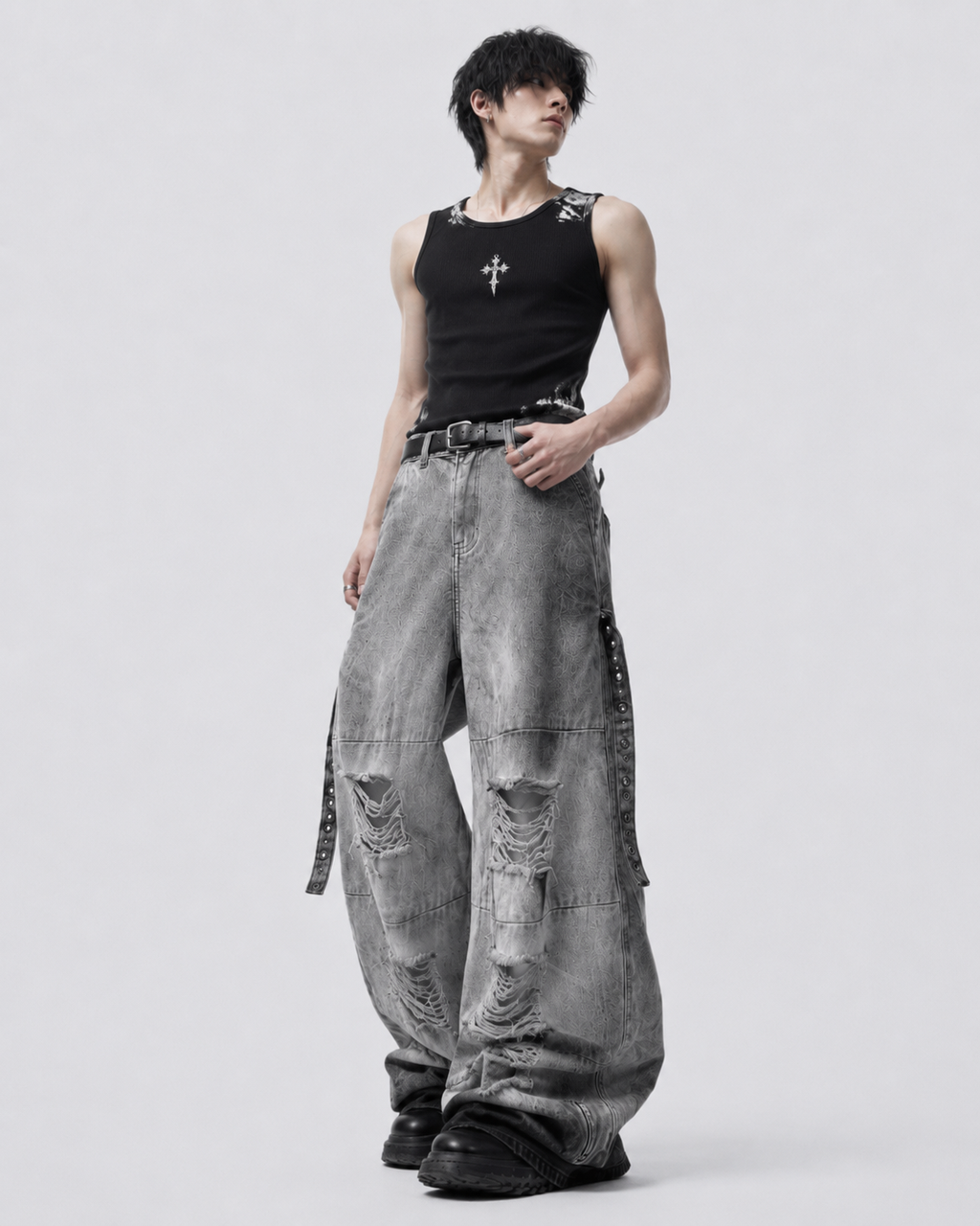 KIIKIO Punk Tie-Dye Distressed Jeans