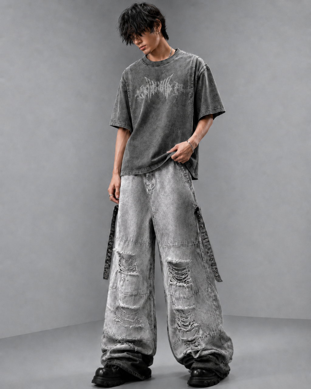 KIIKIO Punk Tie-Dye Distressed Jeans