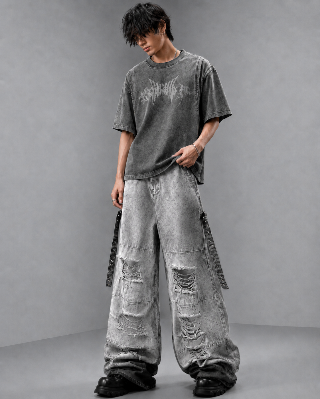 KIIKIO Punk Tie-Dye Distressed Jeans