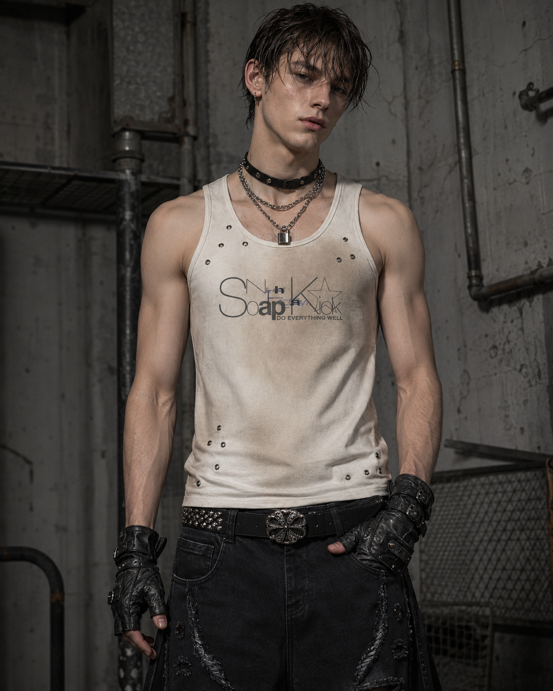 KIIKIO Punk Distressed Irregular Studded Bodycon Vest