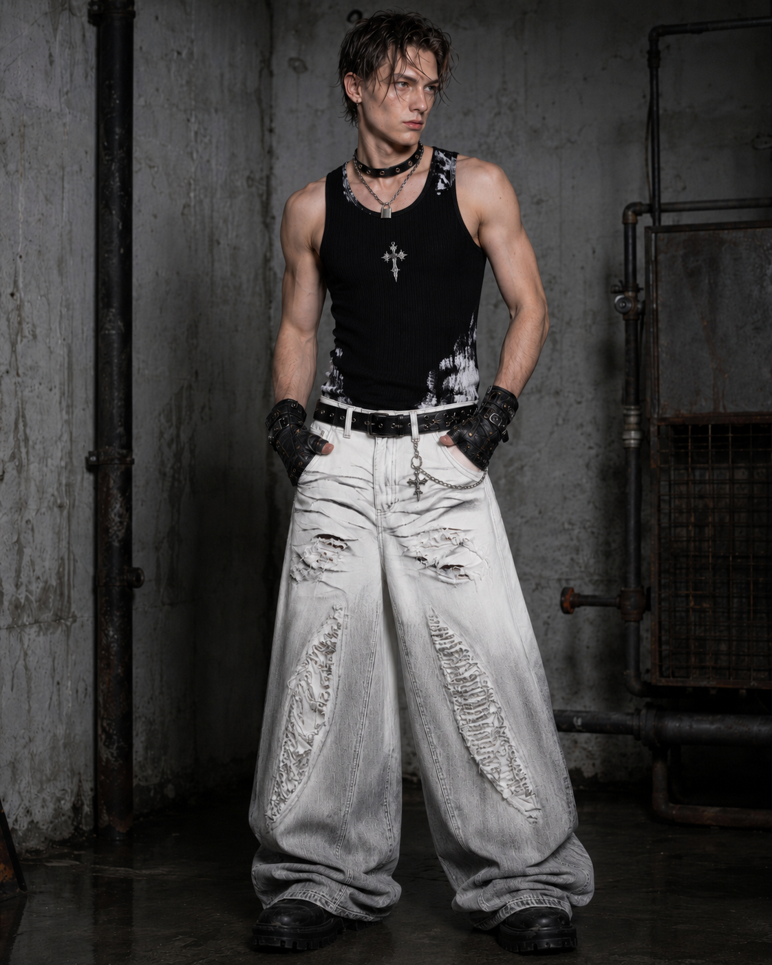 KIIKIO Wasteland Distressed Scimitar Jeans