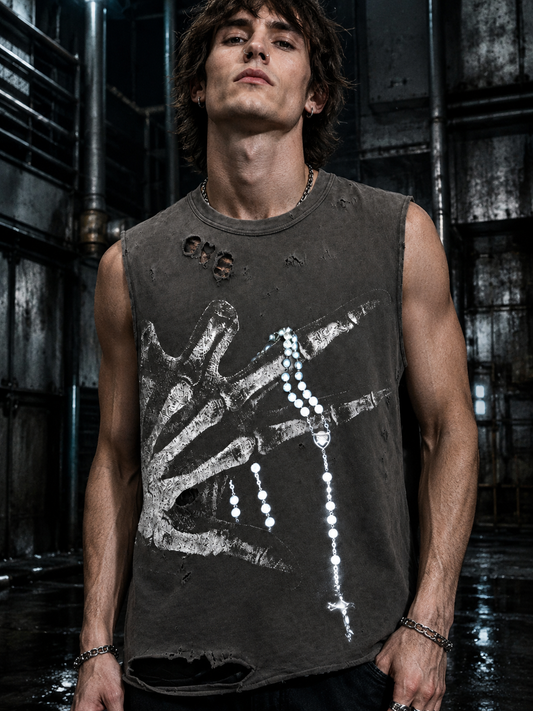 Distressed Skeletal Graphic Tank Top