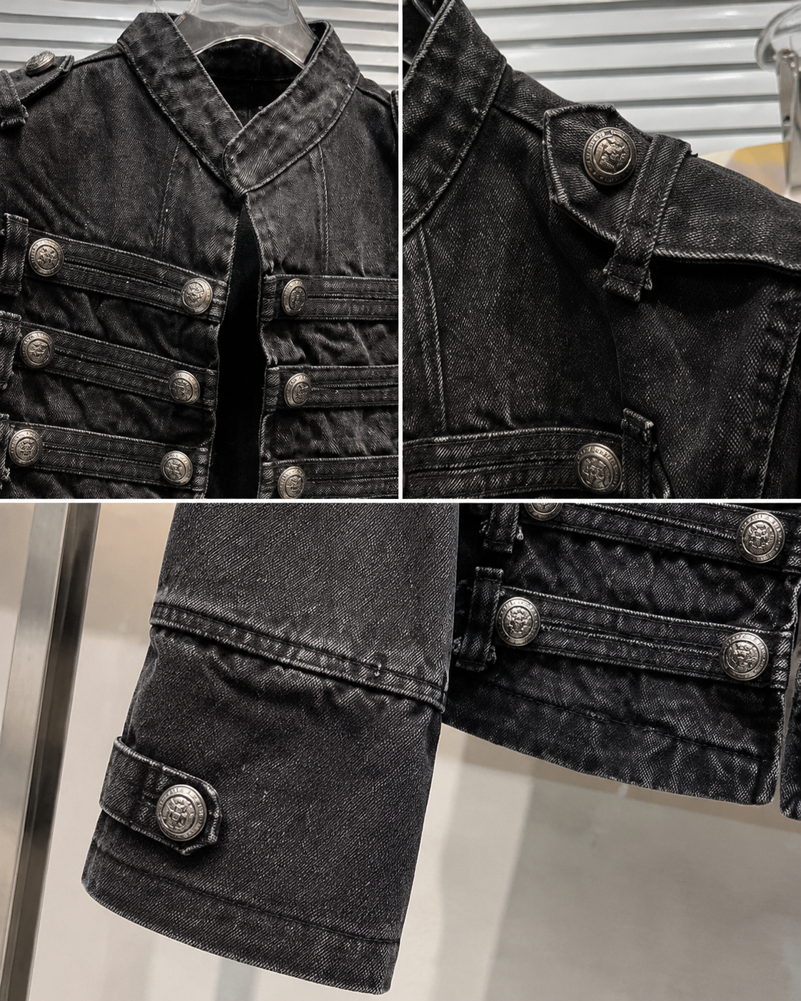American-Style Metal Ribbed Button Retro Washed Jacket