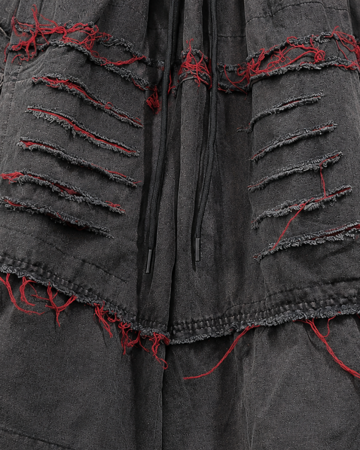 American-Style Patchwork Ripped Jeans With Frayed Edges
