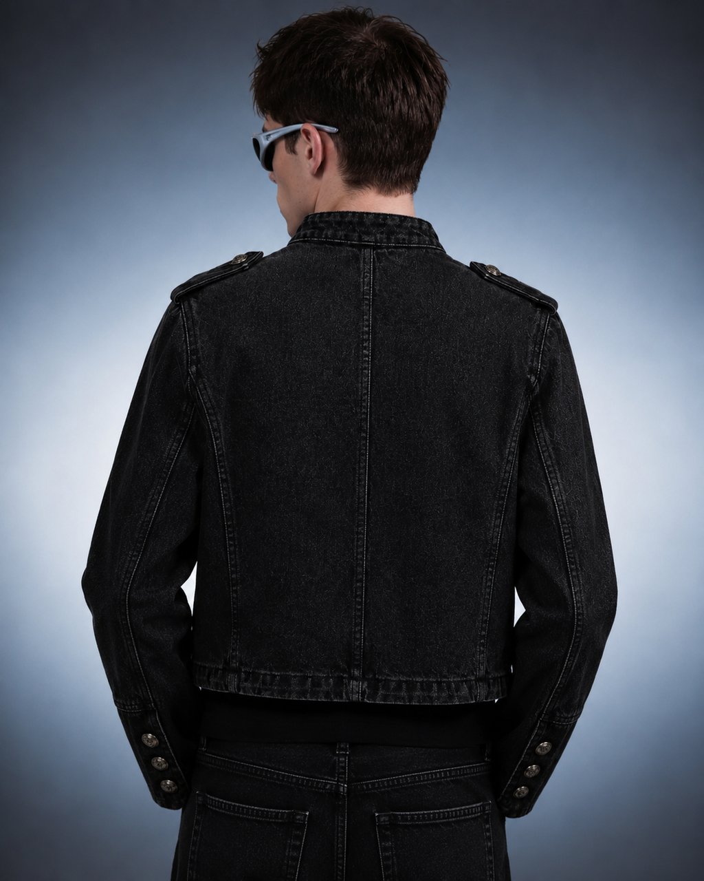 American-Style Metal Ribbed Button Retro Washed Jacket