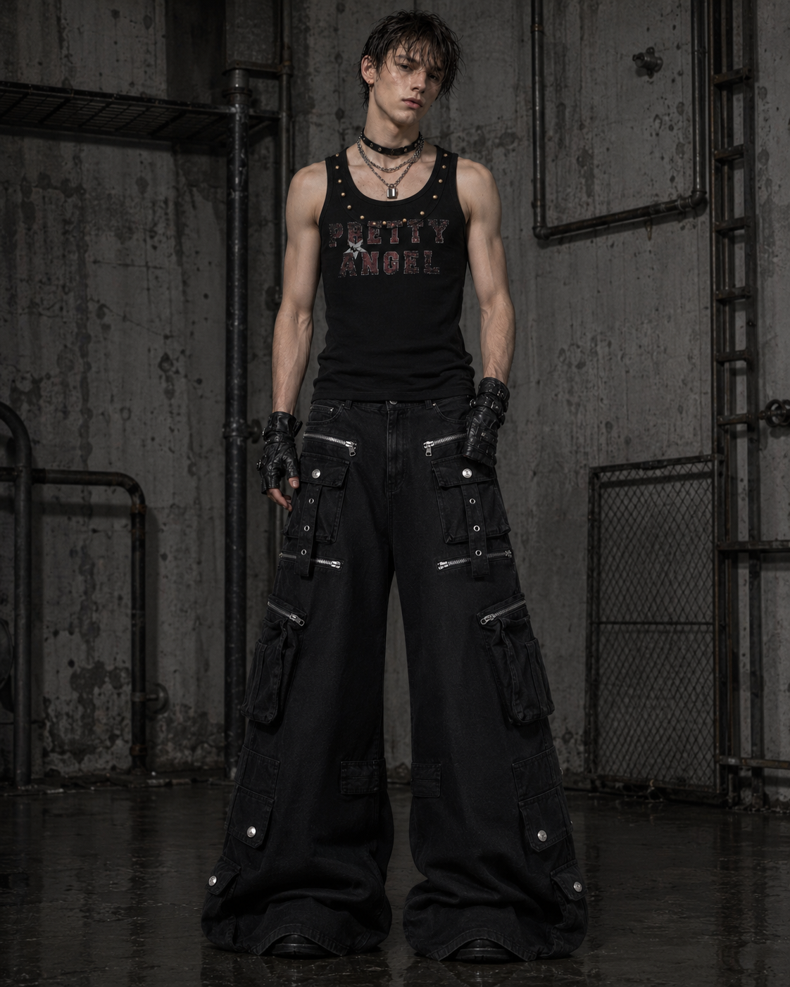 KIIKIO Utility Zipper Cargo Wide-Leg Pants
