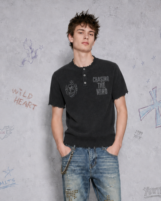 American Retro Cross Print Short-Sleeved Shirt
