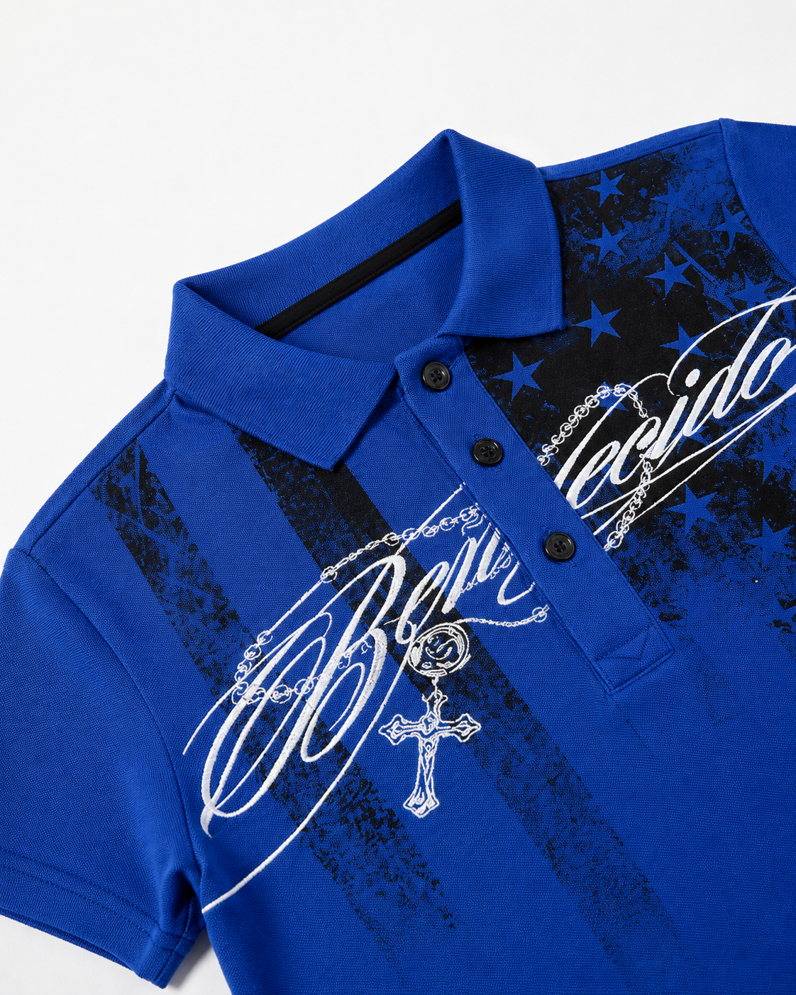 KIIKIO Retro Star-Spangle Collared Polo Shirt