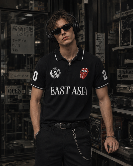 KIIKIO Casual Letter Print Collared Polo Shirt