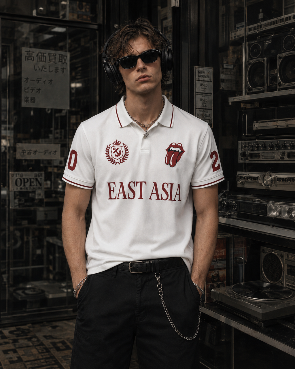 KIIKIO Casual Letter Print Collared Polo Shirt