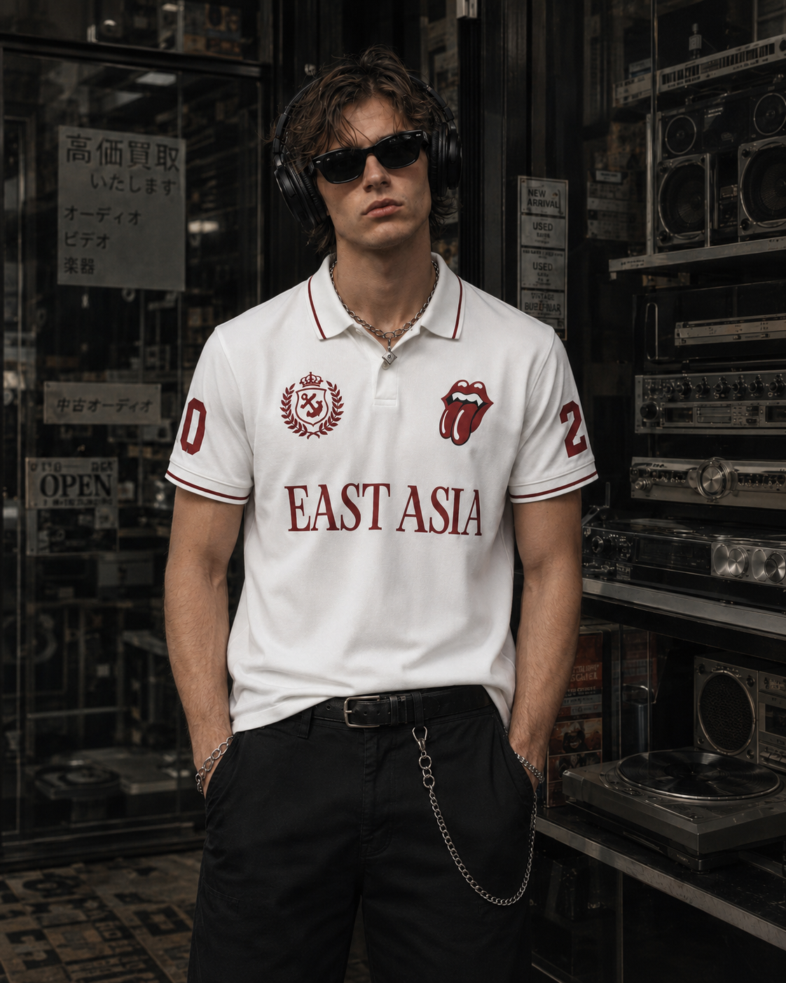 KIIKIO Casual Letter Print Collared Polo Shirt