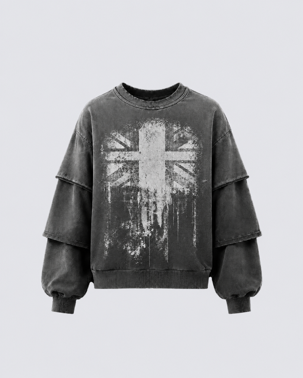 KIIKIO Washed Layered Sleeve Graphic Sweatshirt
