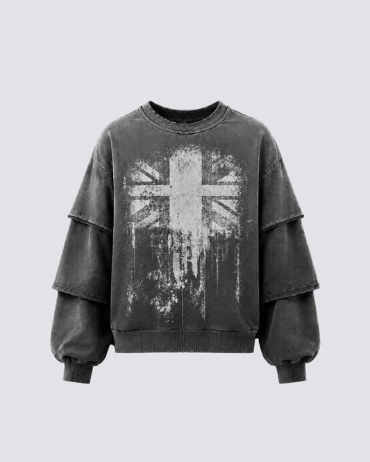 KIIKIO Washed Layered Sleeve Graphic Sweatshirt