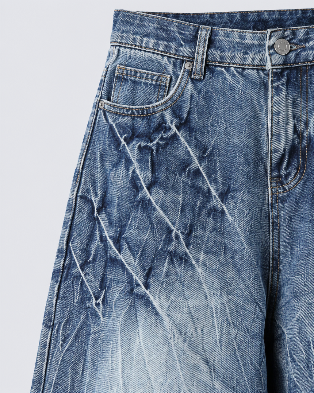 KIIKIO Vintage-Style Lightning-Pattern Cropped Denim Pants