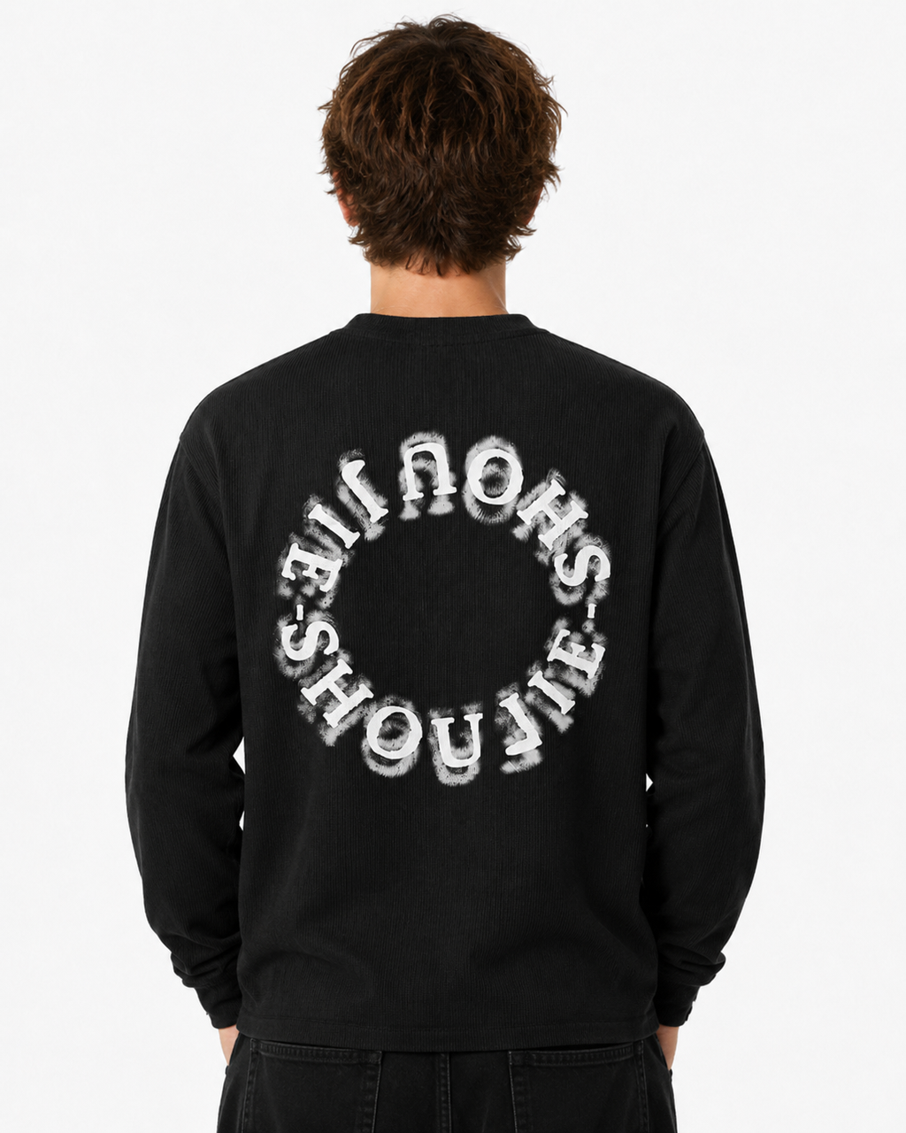 KIIKIO Vintage-Style Cross Print Long-Sleeve T-Shirt