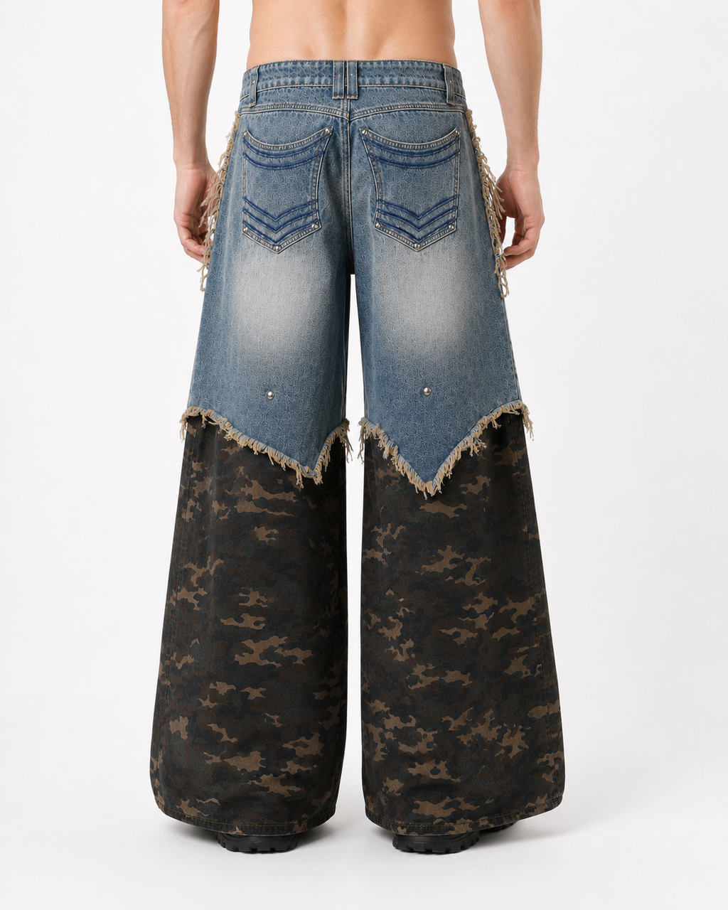 KIIKIO Vintage-Style Patchwork Raw-Edge Trousers
