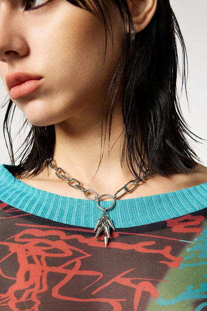 Chrome Band Circle Metal Necklace