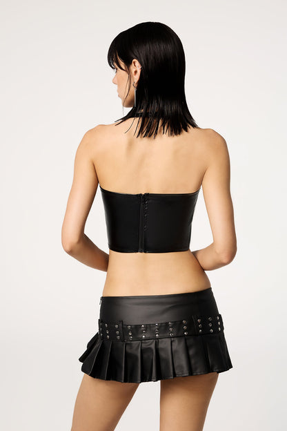 Chrome Burn Halter Neck Leather Top