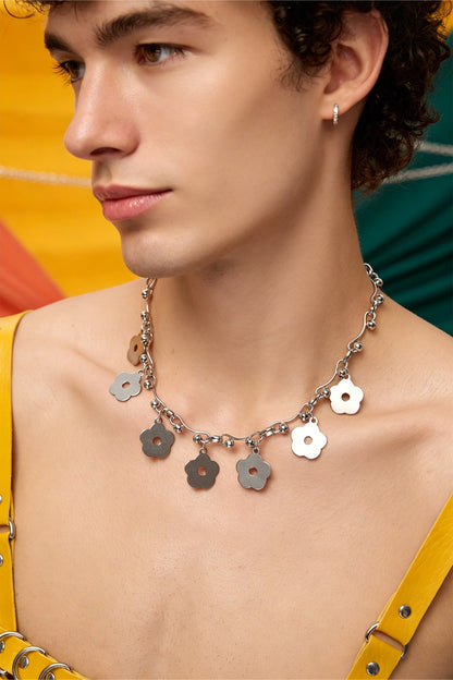 Chrome Clarity Metal Flower Necklace