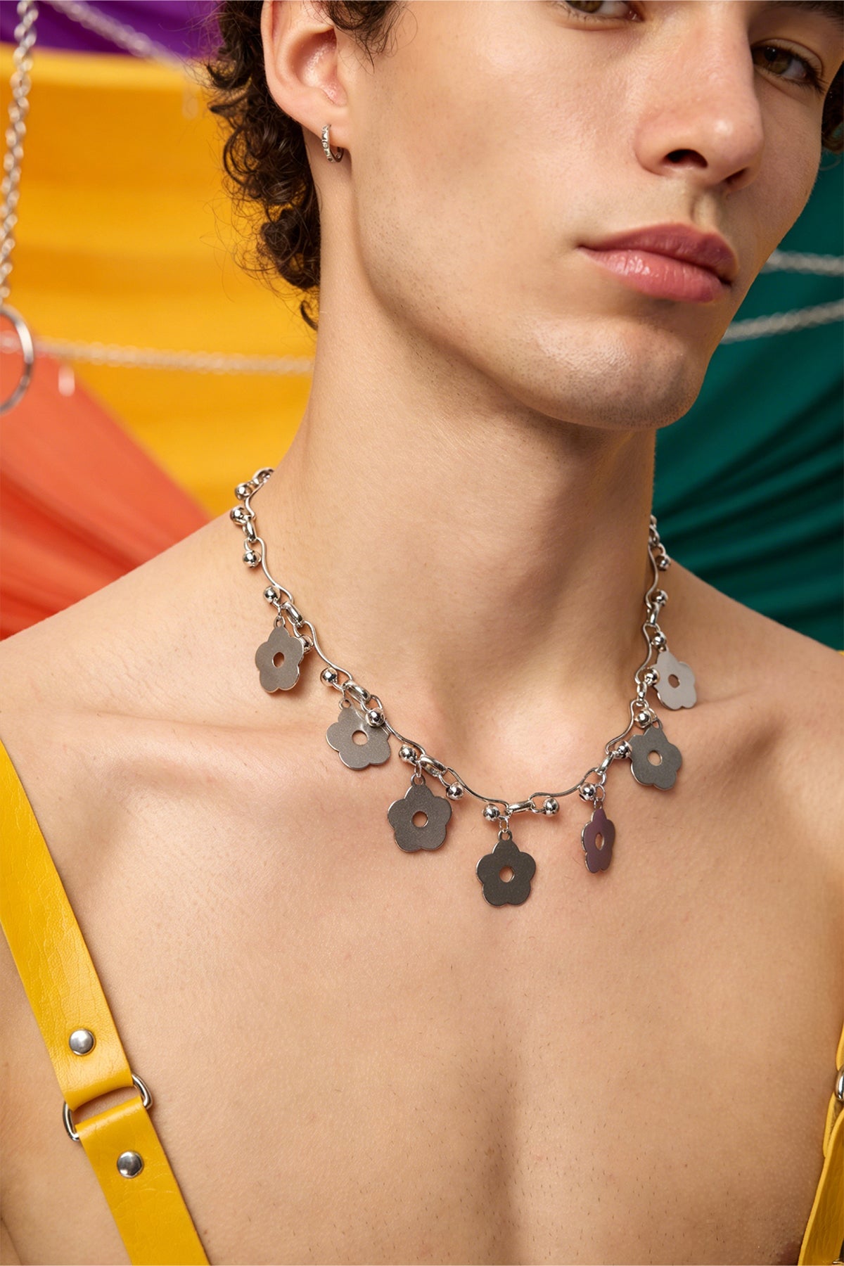 Chrome Clarity Metal Flower Necklace
