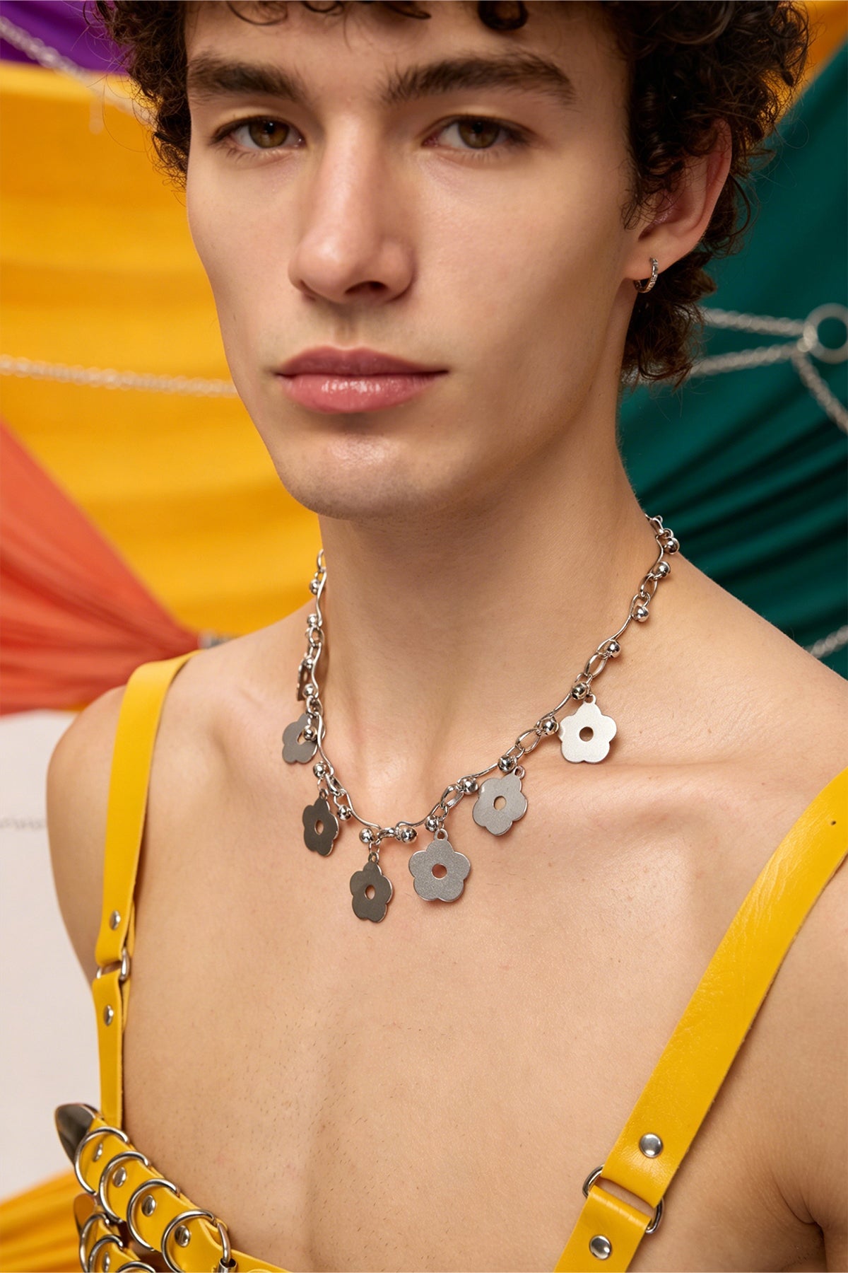 Chrome Clarity Metal Flower Necklace