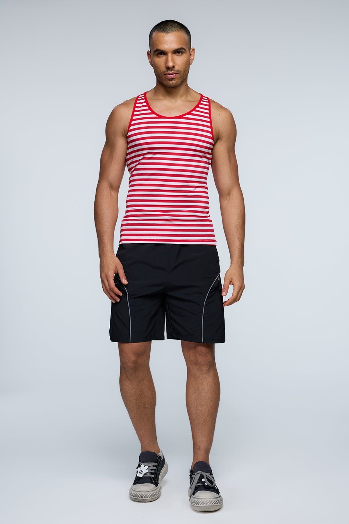 Chrome Pop Stripe Tank Top Red