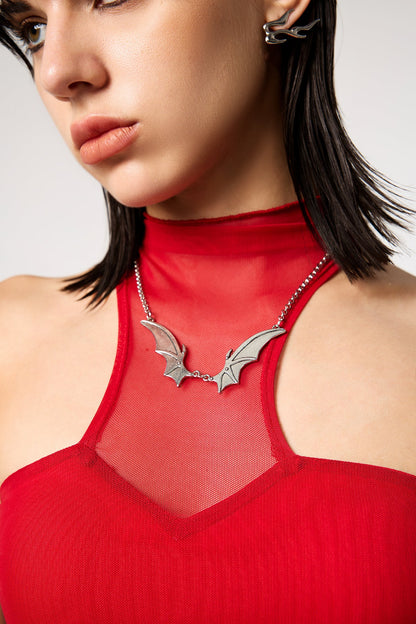 Chrome Pulse Bat Metal Necklace