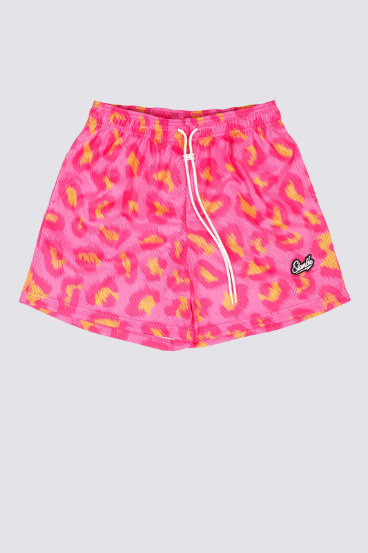 Chrome Punk Leopard Print Shorts In Pink