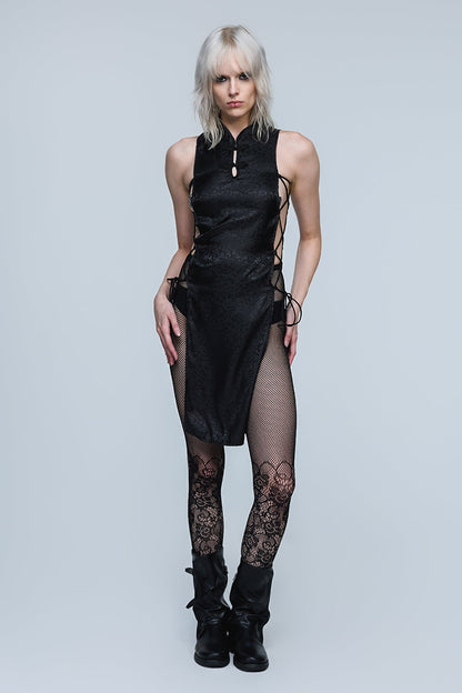 Chrome Silence Lace Up Split Sleeveless Midi Dress