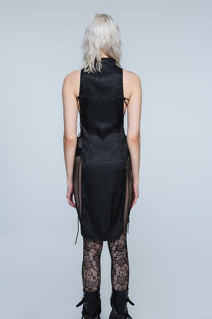 Chrome Silence Lace Up Split Sleeveless Midi Dress